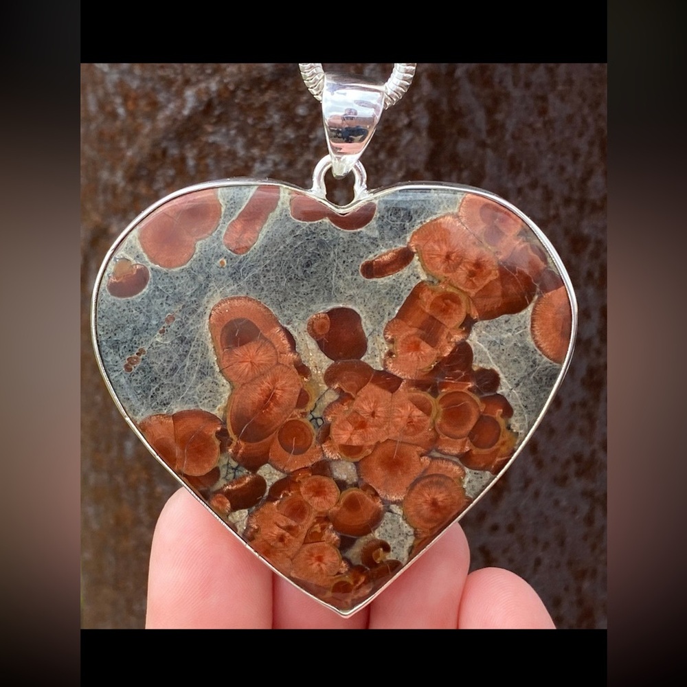 Heart-Shaped Rare Peanut Obsidian in sterling silver pendant 57x52mm